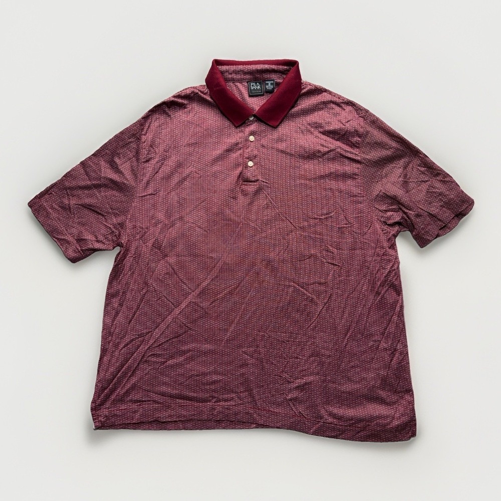 Jos A Bank Traveler Polo Shirt Mens 2XL Burgundy Pattern Short Sleeve Cotton